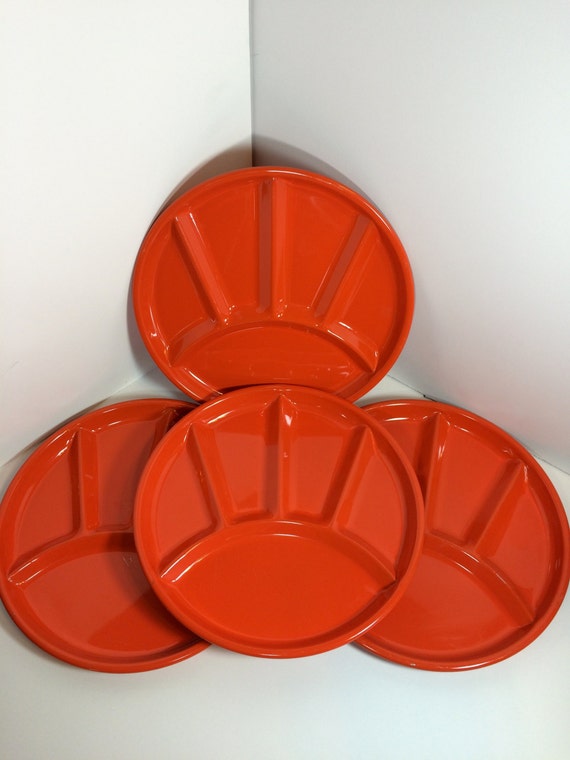 Vintage Orange Divided Plates Mid Century by MidModernMalone