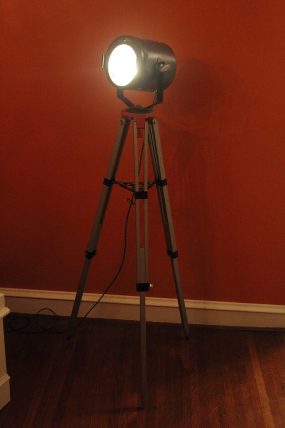 Industrial Surveyor's Tripod Stage Light Lamp by NailedTogether