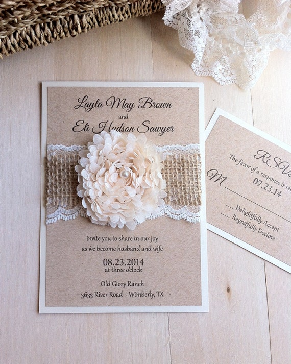 Burlap & Lace Wedding Invitation Rustic by PaperLaceBoutique