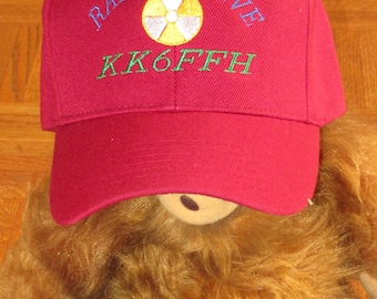 Custom embroidered hats / caps, "HAM RADIO HAT" with radio active and your callsign
