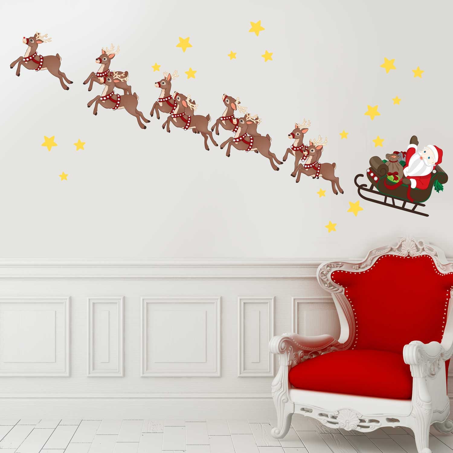 Santa's Sleigh & Reindeer Wall Decal Kit Christmas Wall