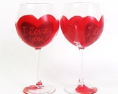 Valentine's Day wine glasses- Set of 2 hand painted wine glasses- Red- Sweetheart collection for her and for him. Personalized. Valentine's Day wine glasses- Set of 2 hand painted wine glasses- Red- Sweetheart collection for her and for him. Personalized.