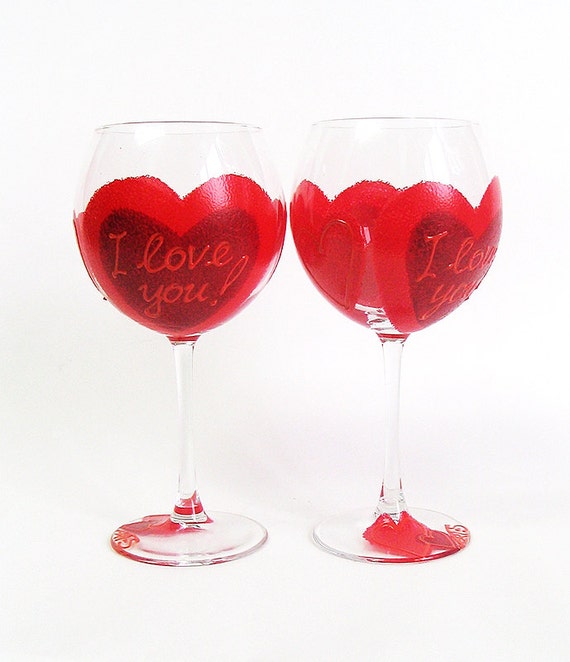 Items Similar To Valentine S Day Wine Glasses Set Of 2 Hand Painted