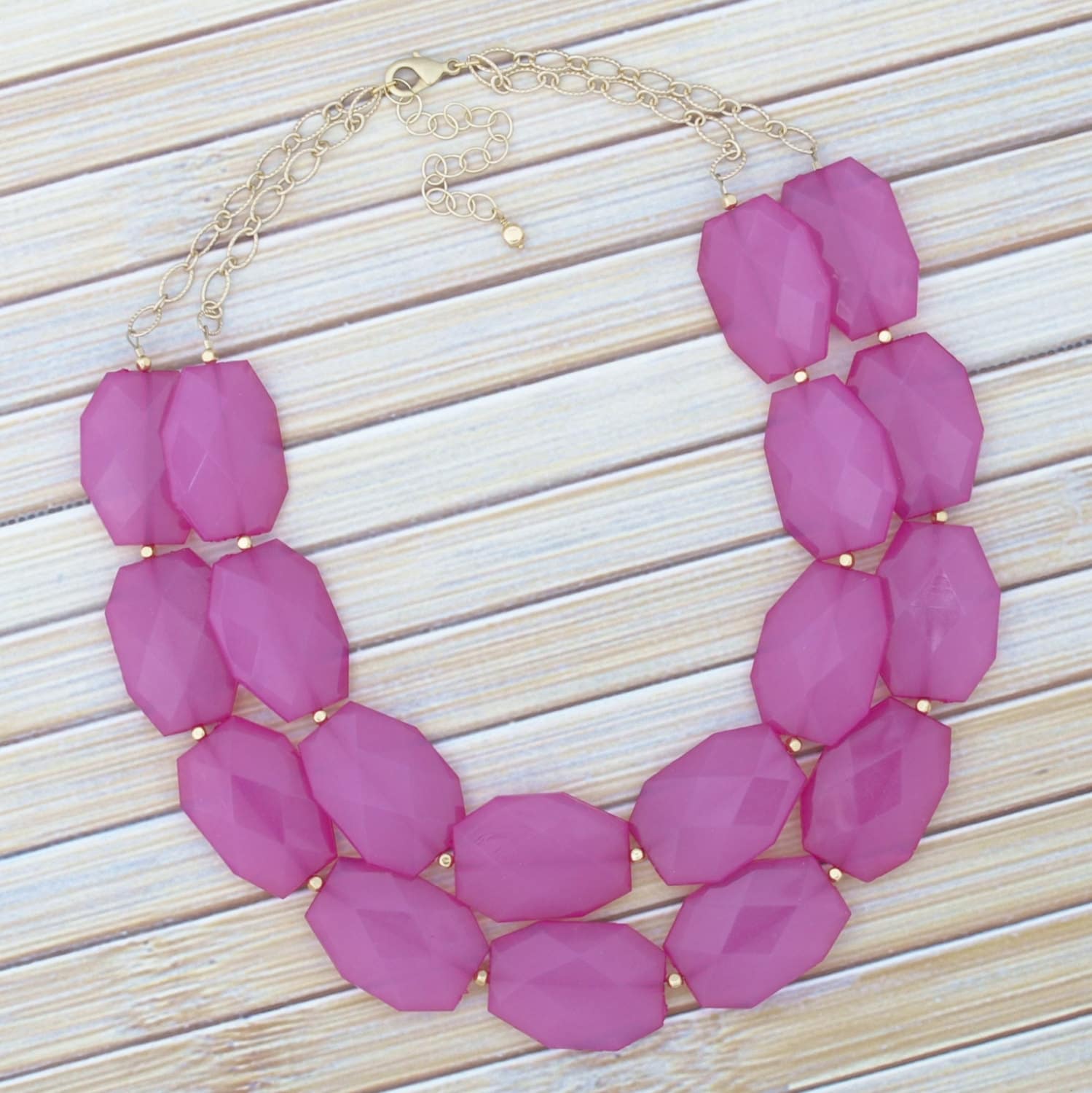 Hot Pink Chunky Beaded Necklace Big Bold by TheGoldenGardenia