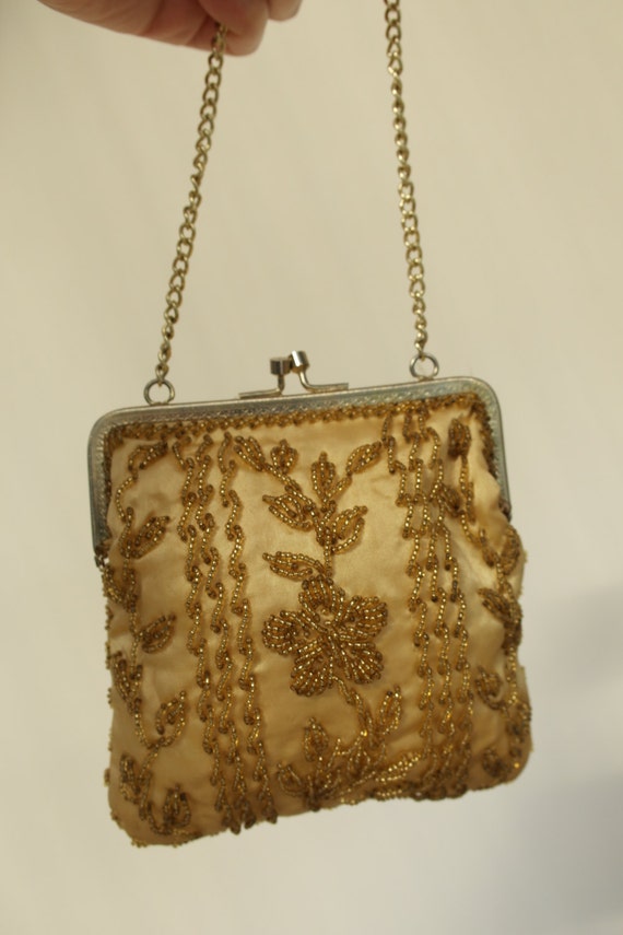 gold satin evening bag