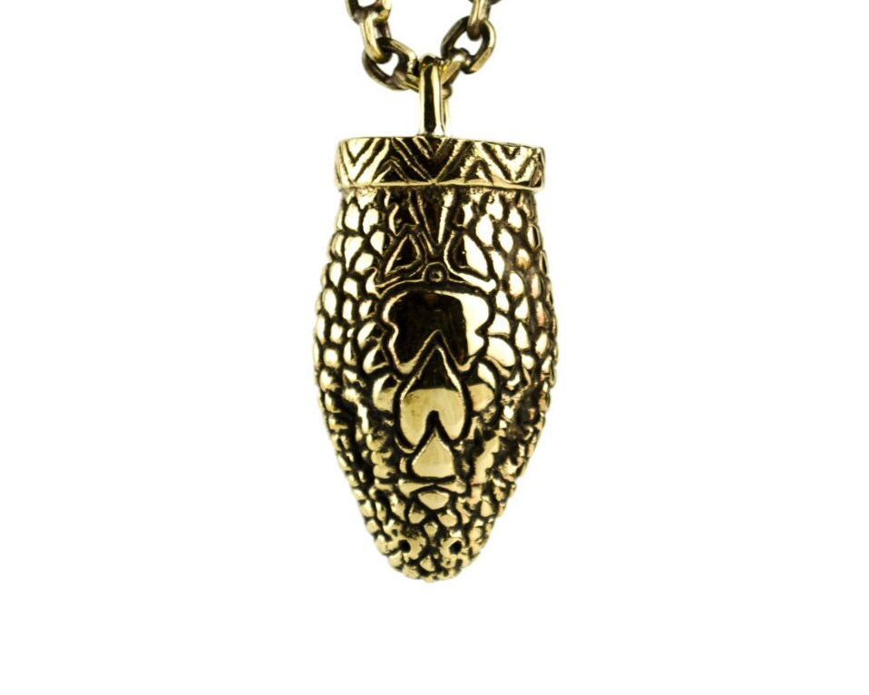 Snake Necklace Jewelry Golden Color Bronze Pendant with Handmade Chain Gothic Boho Jewelry - FPE006YB