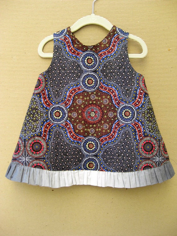 Aussie Frock Girl Dress Aboriginal Dot Dress Black Dress