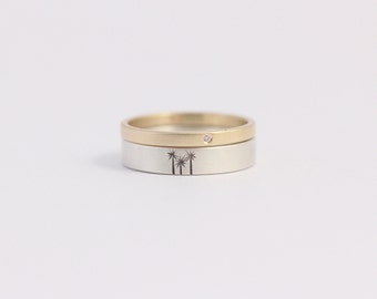Diamond Engagement Ring Wedding Band Set in 9ct yellow gold and sterling silver 5mm and 2mm