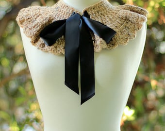 Corner Cafe Fashion Collar - Tan with Black Ties - Victorian Capelet