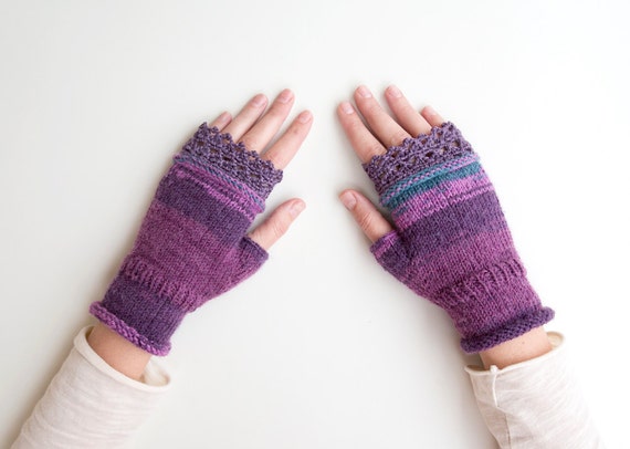 Texting Gloves, Texting Fingerless Mittens in Purple Violet, Unique Wool Mittens