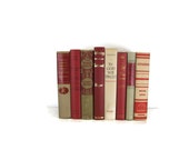 Red Tan Books , Set of Books , Shabby Chic Wedding Decor , Decorative Books Home Decor , Vintage Books Instant Library , Photo Prop 