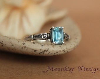 blue topaz octagonal scroll engagement ring in sterling silver vintage style blue topaz wedding - Blue Topaz Wedding Rings blue topaz octagonal scroll engagement ring in sterling silver vintage style blue topaz wedding - Blue Topaz Wedding Rings