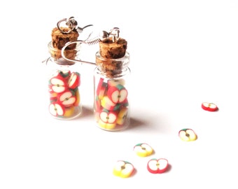 Mini Bottle Earrings Apple Earrings ( apple bottle food earrings polymer clay jewelry gift for her miniature food miniature bottle )