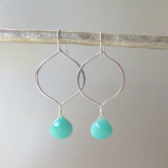 Arabesque Silver Earrings with Chrysoprase by tangerinejewelryshop