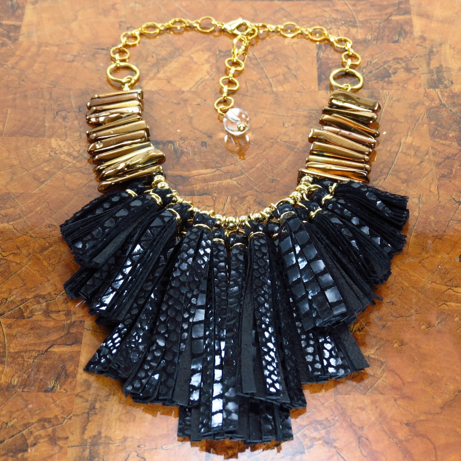 Statement Necklace/ Leather Necklace/ Tassel Necklace/ Black