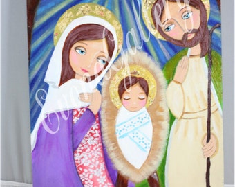 Charming, Original Mixed Media painting on wood , Holly Night, Original painting (9 x 11in), by Evona