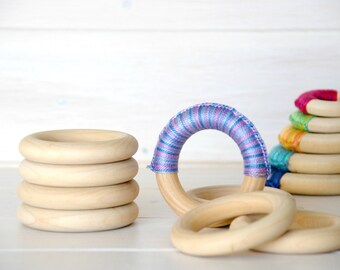 5 Wood Rings - Large Wooden Rings - 2-11/16" Wood Rings (68MM) - Natural Wood - DIY Teethers - Toss Rings - DIY Wood Crafts - Wooden Rings