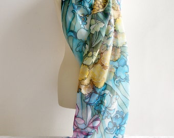Big silk scarf - Extra long scarf - handpainted silk scarves FLOWERS - silk scarf wedding gift - XL scarf - art nouveau
