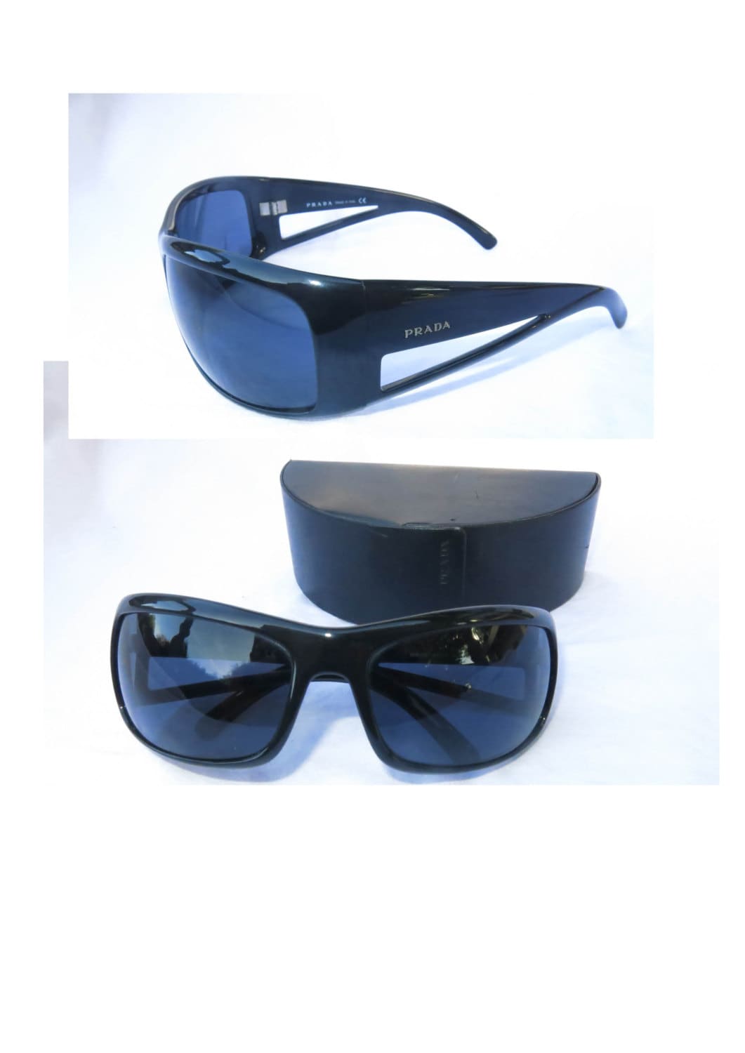 PRADA 90s vintage minimalistic shiny black curved shades SPR 09F 68 18
