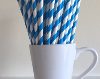 Blue Striped Paper Straws Party Supplies Party Decor Bar Cart Cake Pop Sticks Mason Jar Straws Party Graduation