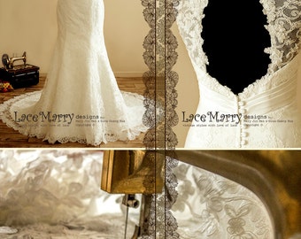 Romantic Lace Wedding Dress with Illusion Style Neckline and Key Hole Open Back - Lace Wedding Dress