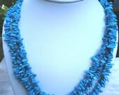 Sleeping Beauty Turquoise Necklace- Three Strands with Oyster Shell and Solid Sterling