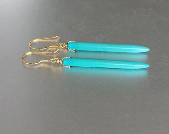 Original Turquoise Spikes Earrings - Turquoise Stone Spike - Britt Inspired - Drop Earring - Bachelor - Boho -Wrapped In Gold - Long Earring
