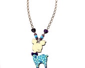 Geeky Chic - Bohemian  Fancy Cute Little Deer In The Big City :)  A unique Statement  Wooden charm Beaded Pastel collar necklace!