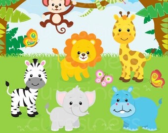 Jungle Animal Clipart , Safari Clip art, Jungle Clip art, Jungle clipart, Baby Animals Clipart, Zoo Clipart, animal clipart, jungle digital