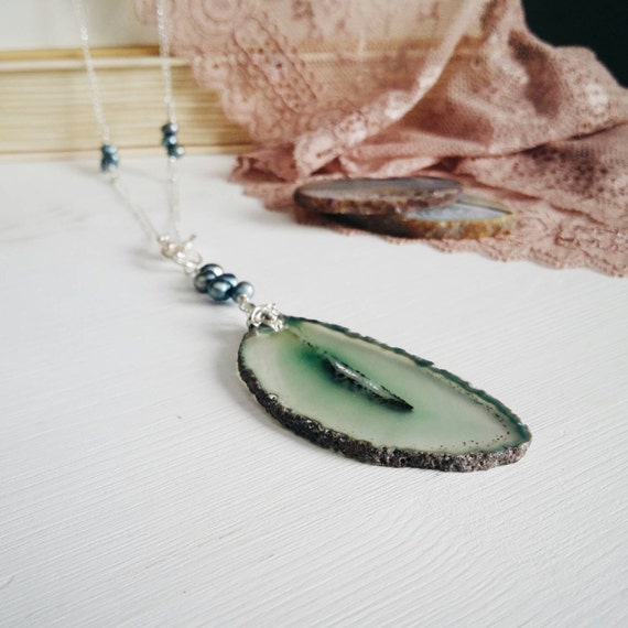 Agate Slice Necklace . Blue Green Agate Slice by ...