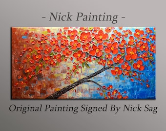 Impressionist Contemporary Oil painting on canvas heavy Impasto - Blooming Cherry Tree- By Nick Sag 4o" x 20"