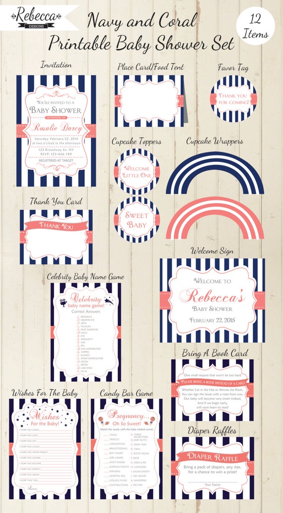 baby shower kit baby shower printable 12 items set navy and