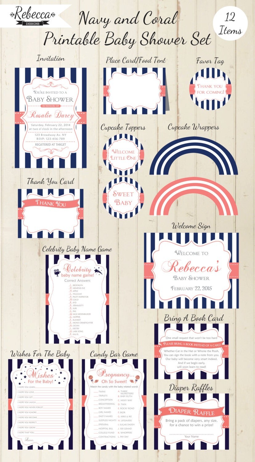 baby shower kit baby shower printable 12 items set navy and