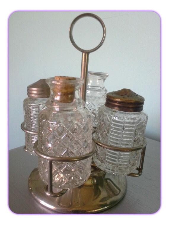 Vintage Cruet Lazy Susan Cut Glass Salt and Pepper