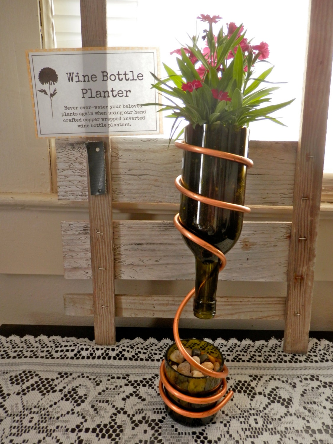Wine Bottle Planter wrapped in Copper by BuzzedCo on Etsy