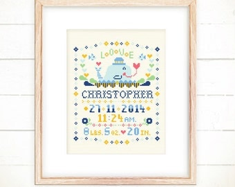 Cross stitch pattern,Baby announcement ideas,Baby xstitch,Custom cross stitch,baby cross stitch sampler,Baby shower -Little Whale with LOVE