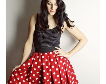 MINNIE MOUSE SKIRT- Handmade Disney Skirt - Halloween Costume Minnie Mouse - Red White Polka dot - Halloween Costume adult