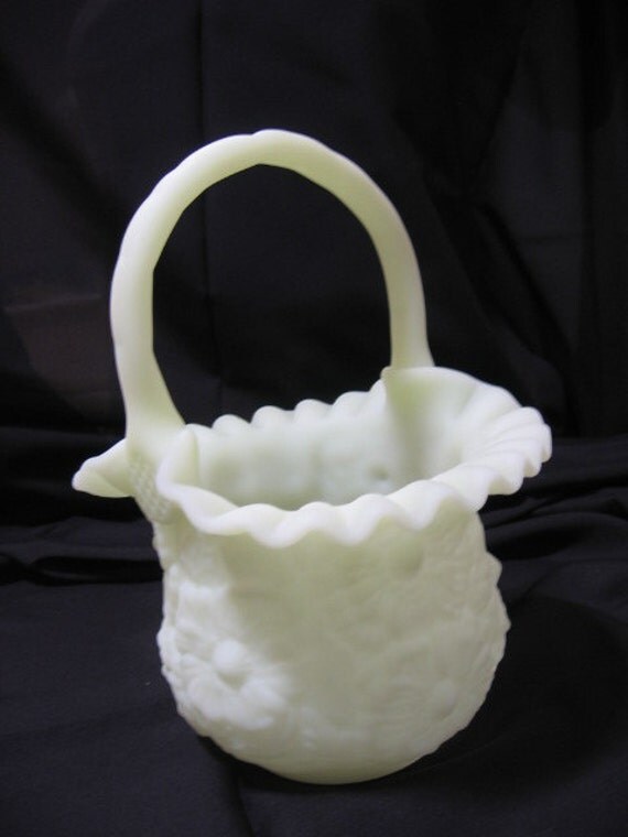 Vintage Fenton Custard Glass Large Handled Basket