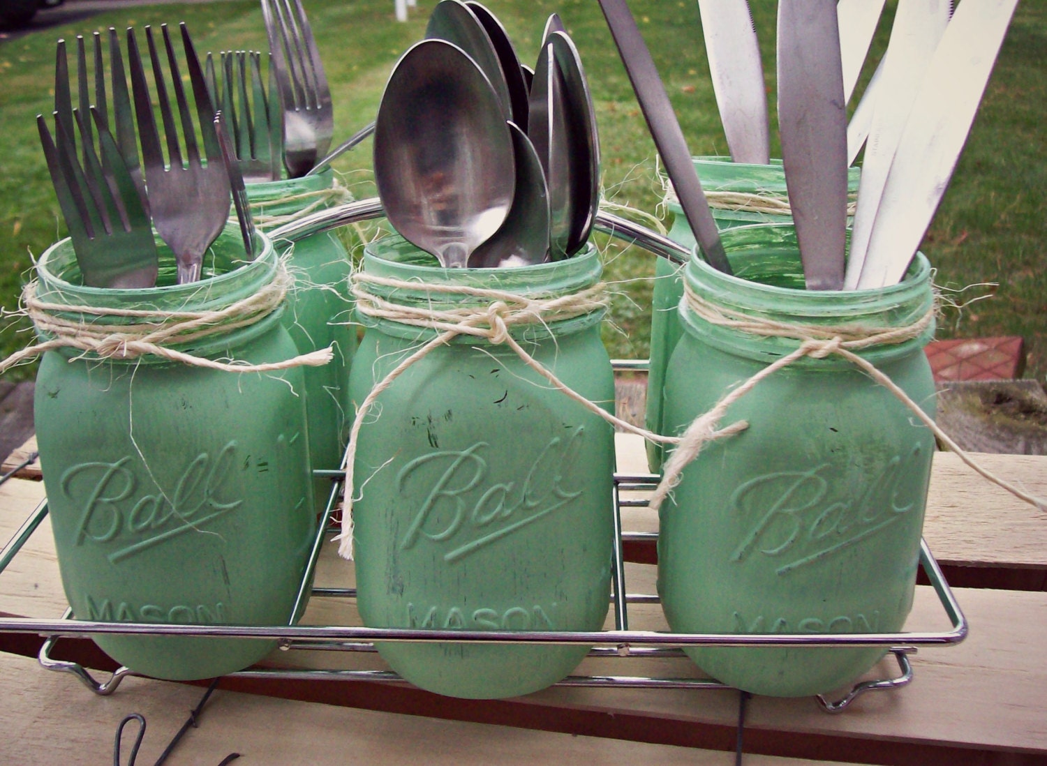 Upcycled Mason Jar Silverware Caddy