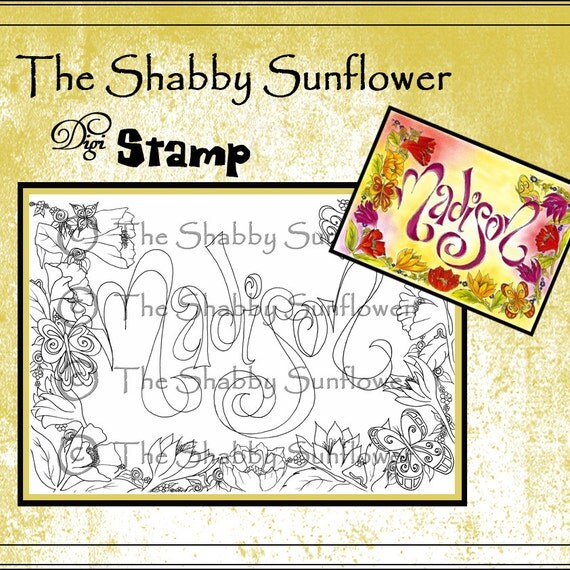Coloring page girl's name 'Madison' in by TheShabbySunflower