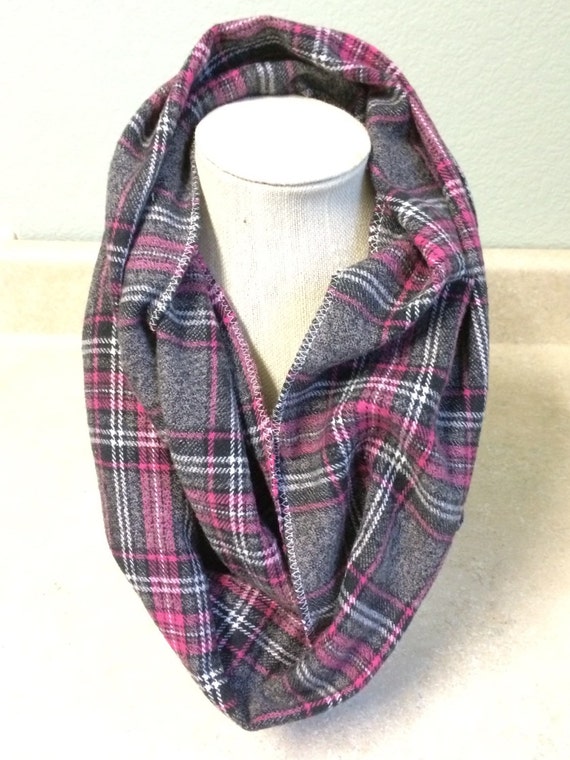 Items similar to Infinity Pink and Grey Plaid Scarf on Etsy