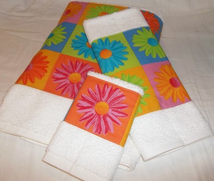 Daisy Bath Towel Set 3 Piece Crazy Daisy Colorful Daisy