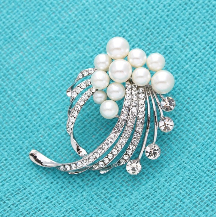 Rhinestone Pearl Brooch Wedding Bridal Bridesmaid Pearl