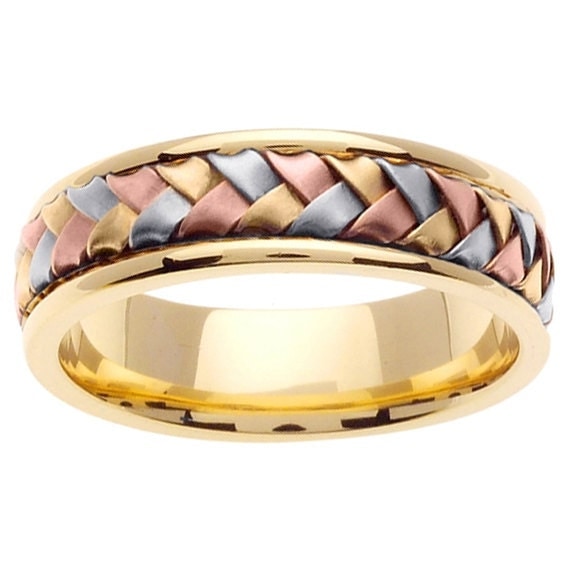 14K Tri Color Gold Hand Braided Wedding Ring Band by JewelersCraft