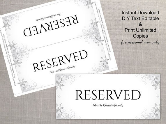 Reserved Cards For Tables Templates