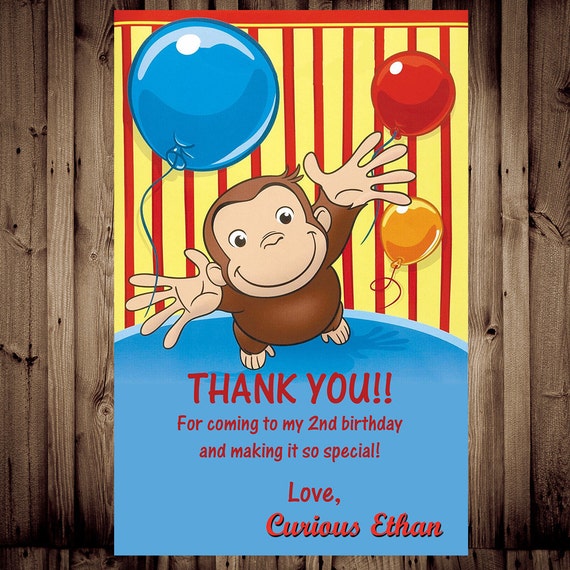 Curious George Thank You Card Digital by CustomCreatedDesigns