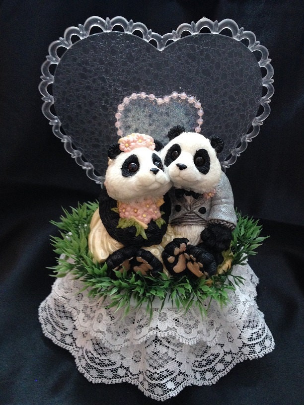 Panda Bear Couple Wedding Cake Topper