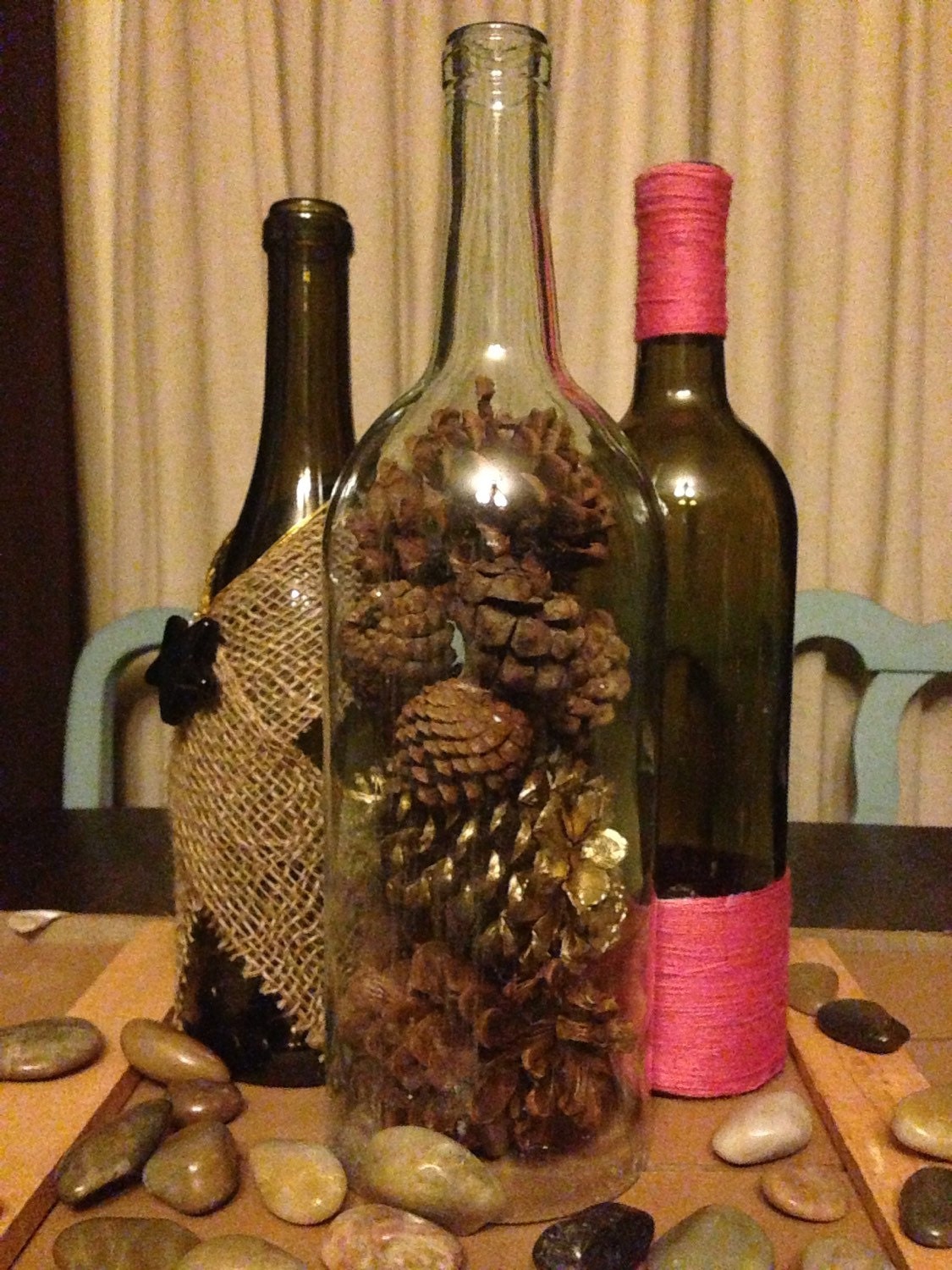 Wine bottle rustic console Table Decor by CutestSin on Etsy