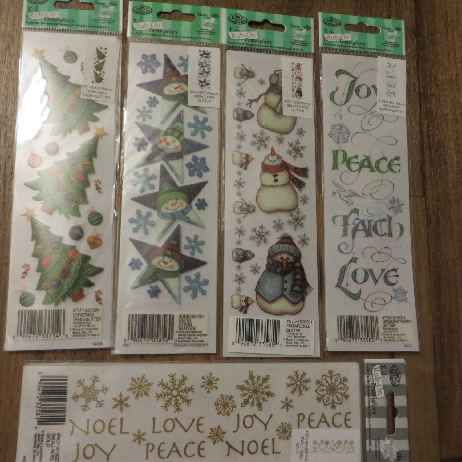 7 Sheets of Holiday Winter Christmas RubOns Snowmen Santa