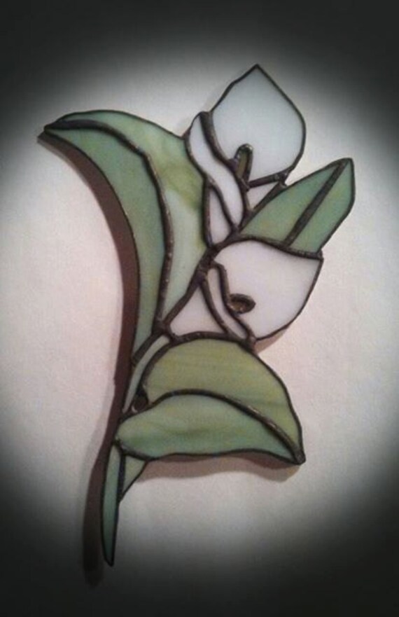 White Calla Lily Genuine Tiffany Method Stained Glass Elegant